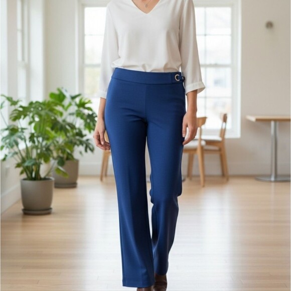 Chico's Dark Blue Flared Business/Career Pants Grommet Accent - Picture 1 of 11